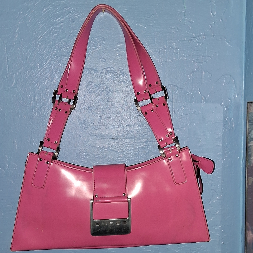 Pink Guess Shoulder Bag with Buckle Detail